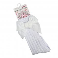 S360-W: White Knee Length Socks w/Velvet Bow (0-24 Months)